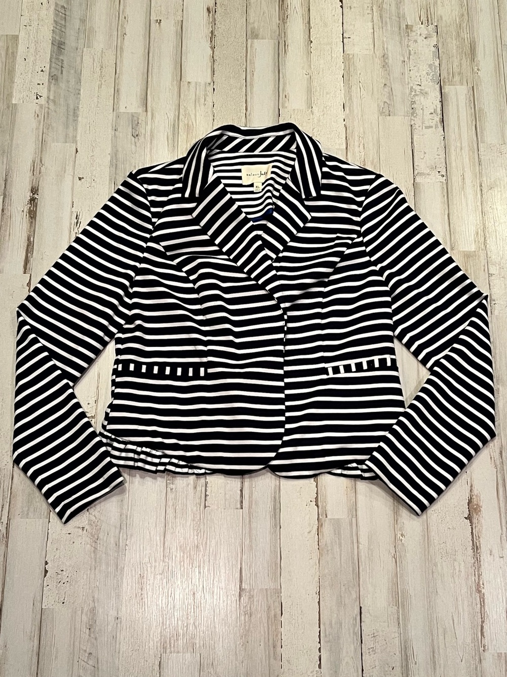 Maison Jules XL Navy Blue White Striped Knit Blazer Jacket